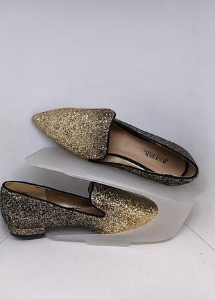 Туфли лоферы слиперы женские justfab блестящие с золотистым градиентом и черной отделкой оригинал, новые