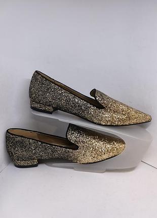 Туфли лоферы слиперы женские justfab блестящие с золотистым градиентом и черной отделкой оригинал, новые