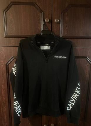 Світшот чоловічий calvin klein jeans stretch logo half zip чорний