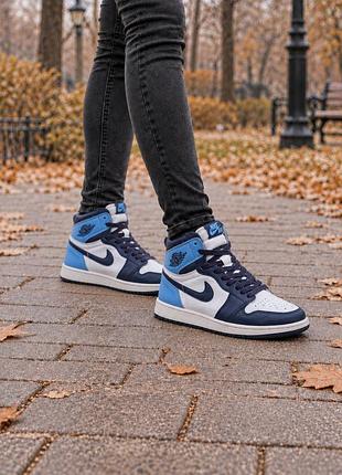 Кожаные кроссовки nike air jordan, женские деми кеды, синие хайтопы, весна осень, р. 38