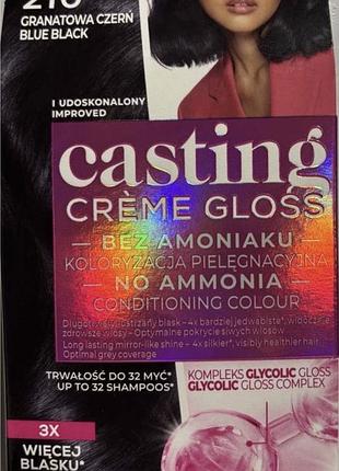 Фарба для волосся l'oreal paris casting creme gloss 210 - чорний перламутровий