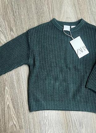 Светр дитячий zara зелений трикотажний в рубчик 110 см