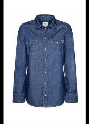 Сорочка жіноча джинсова pepe jeans rhonda синя з довгими рукавами, розмір xxs. 100% бавовна