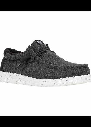 Чоловічі мокасини hey dude men's wally warmth knit у забарвленні «black/white» (чорно-білий меланж).розмір:43