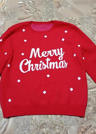Светр жіночий новорічний червоний з написом merry christmas