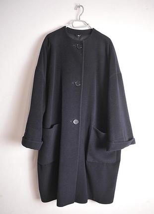 Вовняне кашемірове оверсайз пальто akris club wool cashmere oversize colarless coat - us 12 - d 42 - l