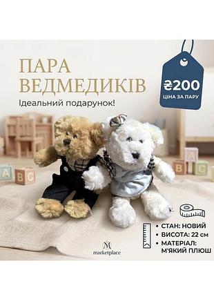 Плюшевые мишки, пара, 2 шт, высота 22 см