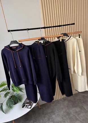 Костюм loro piana кофта та штани 3 кольори синій чорний молочний