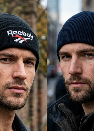 🧢 сет из 2-х мужских/подростковых шапок: reebok и темно-синяя на микрофлисе.можно отдельно.
