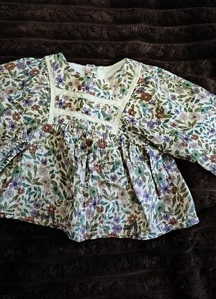 Дитяча блузка з квітковим принтом та мереживом від бренду zara kids на зріст 86 см на вік 12-18 місяців