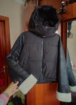 Комбинированная куртка дубленка 42 xs