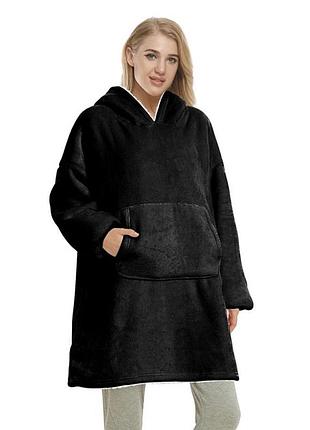 Толстовка плед с капюшоном и рукавами huggle hoodie оверсайз black