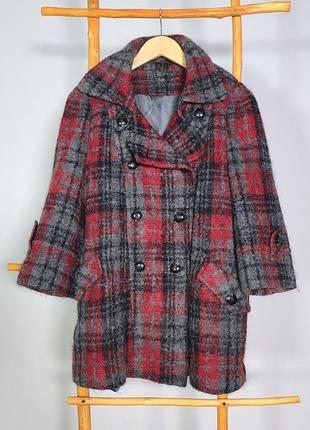 Пальто жіноче topshop демісезонне у клітинку червоне з сірим