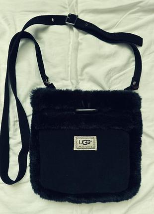 Сумка жіноча ugg чорна замшева з хутром