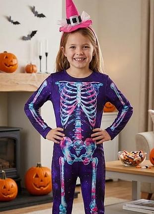 Карнавальний костюм на хелловін halloween хеллоуін комбінезон скелет скелета катріна відьма відьмочка вампірка вампірша чаклунка чарівниця 5-6 років