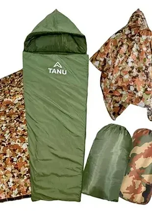 Кемпинговый универсальный термо-набор спальный мешок с подушкой tanu -17с°, 350 г/м2, 215х80 см свинца