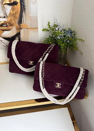 Сумка шанель натуральная замша бордовая chanel