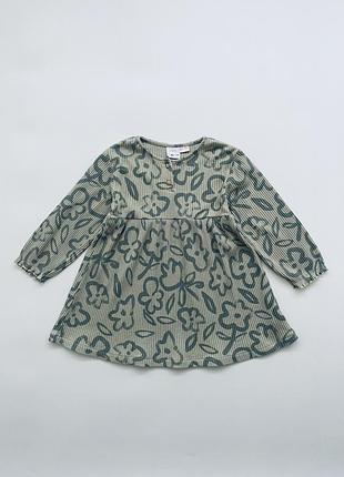 Дитяча сукня з довгим рукавом zara кольору хакі з квітами розмір 104-110