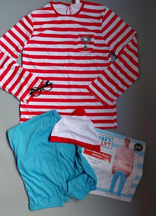 Карнавальный костюм волли where's wally взрослый мужской s, 4 предмета
