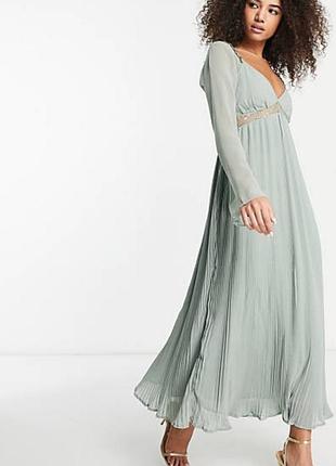 Довга сукня жіноча asos design м'ятно-шавлієва шифонова плісована