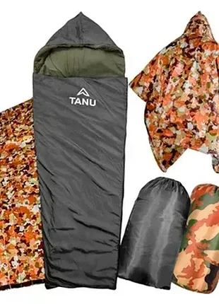 Кемпінговий універсальний термо-набір спальний мішок з подушкою tanu, -25с°, 300 г/м2, 215*75 см чорний