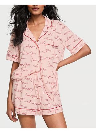 Піжама жіноча victoria's secret modal soft short set рожева, розмір s