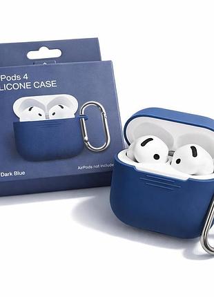 Силіконовий чохол для навушників airpods 4 dark blue (темно синій), із карабіном