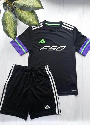 Футбольна форма для хлопчиків adidas f50 чорна з зеленим та фіолетовим, 11-12 років