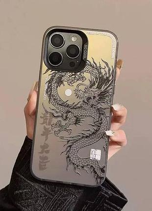 Чехол на iphone 13 глянцевый с драконом, защитный, черный