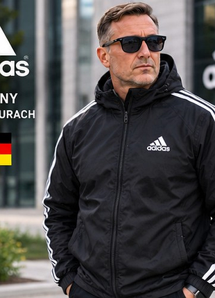 Мужская ветровка утепленная adidas performance essentials оригинал черная с капюшоном 48-50 спортивная демисезонная