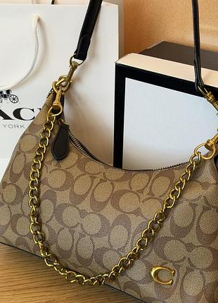Сумка женская коуч бежево-черная coach juliet shoulder bag 25 на плечо