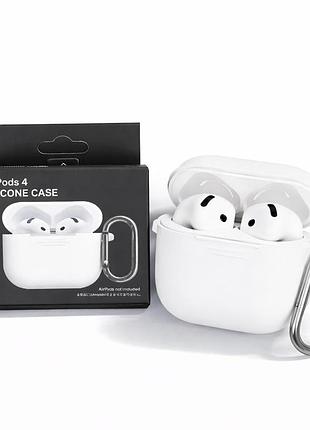 Силіконовий чохол для навушників airpods 4 white (білий), із карабіном