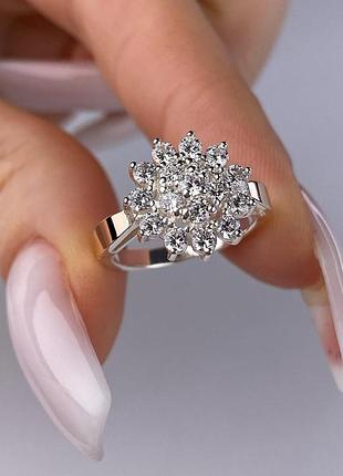 Серебряное кольцо 925 пробы с цирконием, белый цвет вставки