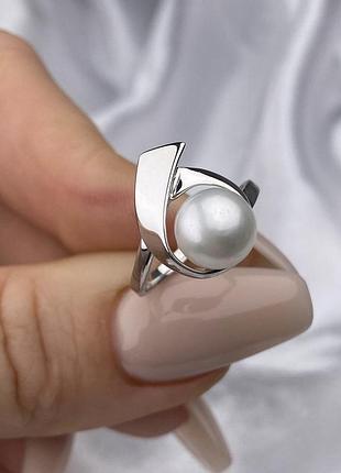 Серебряное кольцо 925 пробы с жемчугом, черный цвет вставки