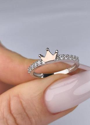 Серебряное кольцо 925 пробы с цирконием, белый цвет вставки