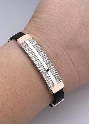Серебряный браслет 925 пробы с каучуком 17.5, 17,5
