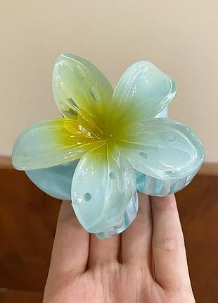 Зажим для волосся, заколка краб для волос, квітка, aqua bloom