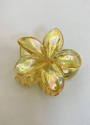 Зажим для волос, заколка краб для волос, цветок, "гавайский цветок", lemon beam