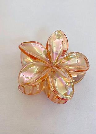Зажим для волос, заколка краб для волос, цветок, "гавайский цветок", pink hologram
