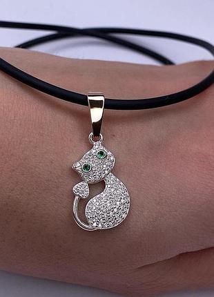 Серебряный кулон 925 пробы с ювелирным стеклом, зеленый цвет вставки