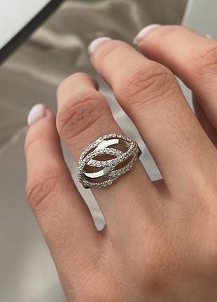 Серебряное кольцо 925 пробы с цирконием, белый цвет вставки
