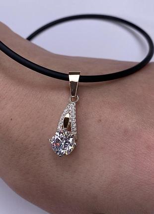 Серебряный кулон 925 пробы с фианитами, черный цвет вставки