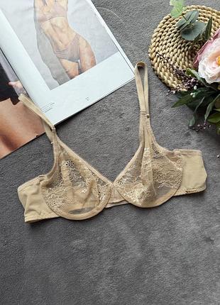Напівпрозорий розкішний ажурний бюстгалтер з мережива бежевий gossard glossies lace