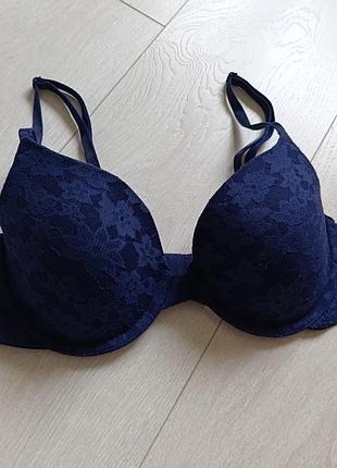Синий бюстгальтер ажурный бюст кружевной лиф кружевый pink victoria's secret 75c 70d