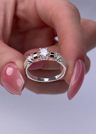 Серебряное кольцо 925 пробы с цирконием, белый цвет вставки