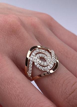 Серебряное кольцо спиральный цветок с цирконием 925 пробы