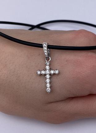 Серебряный кулон 925 пробы с цирконием, белый цвет вставки