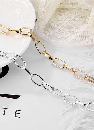 Тренд цепь с сердцем, цепочка с крупными звеньями золотая 3