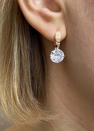 Серьги из серебра с круглыми подвесками, с фианитами 925 пробы