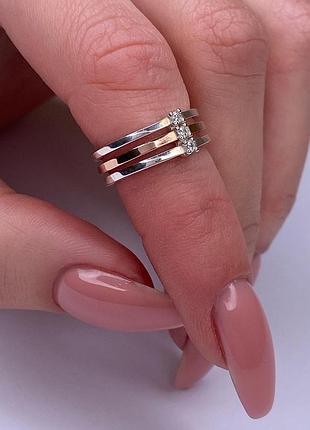 Серебряное кольцо 925 пробы с цирконием, белый цвет вставки